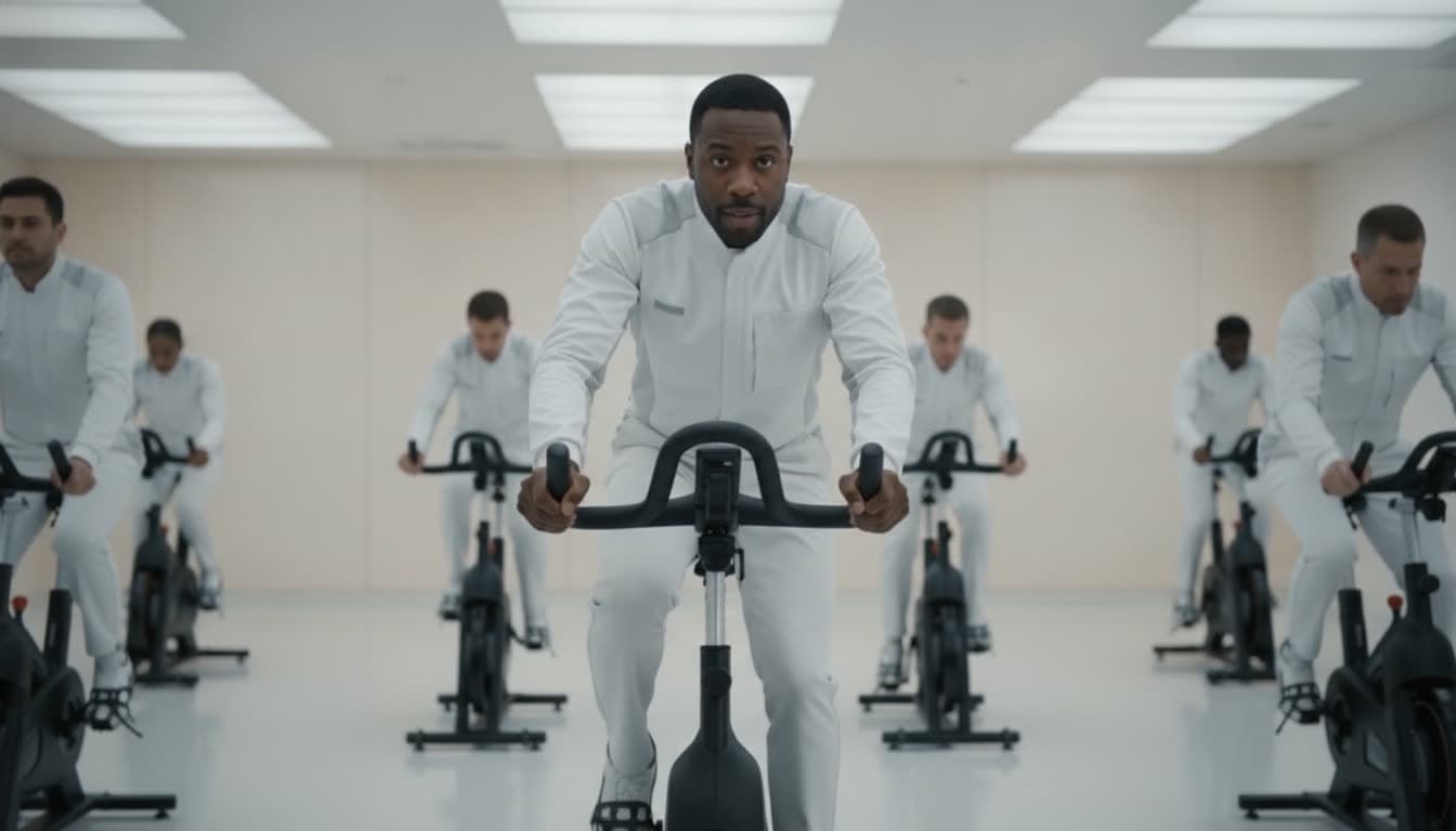 A focused rider working hard at the front of a group of stations